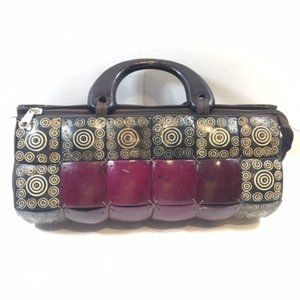 Vintage Coconut Shell Zipper Handbag Pinkish Purple Handmade11x5